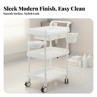 Rolling Cosmetic Cart Multi-Tier Storage 3-Tier Salon Trolley Spa Instrument Trolley Silent 360° Wheels Esthetician Rolling Cart