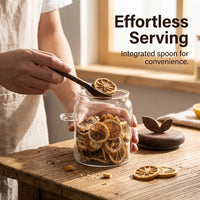 Glass Storage Jar with Wooden Spoon, Clear Glass Food Container for Tea Coffee Beans, Airtight Pantry Storage for Dry Ingredients