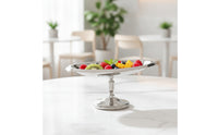 Stainless Steel Oval Serving Tray with Pedestal Mirror-Finish Pedestal Serving Tray Compact Stand Easy to Clean for Hosts, Home Entertaining