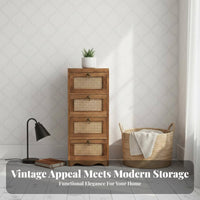 Vintage design Rattan Drawer Nightstand Ample Storage Rattan Drawer End Table Sturdy Construction Bedroom Furniture Easy Assembly for Homeowners, partners, Renters, Living Room, Hallway, Office