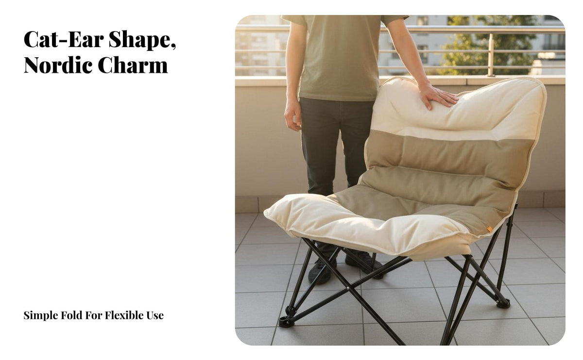 Space-Saving Foldable Moon Chair Lightweight Single Lazy Sofa Chair Ergonomic Design Sturdy Metal Frame for Students, Adults, Balcony, Dorm Room, Reading Nook, Playroom