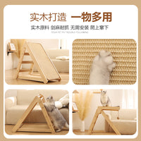 Wooden Cat Tree with Scratching Post and Sisal Pad, Space-Saving