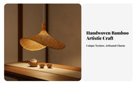 Handmade Woven Bamboo Hanging Light Vintage Design Straw Hat Ceiling Light Adjustable Height Woven Straw Hat Lamp for Teahouse Owners, Interior Designers, Homeowners, Tea Room, Restaurant, Guesthouse, Cafe