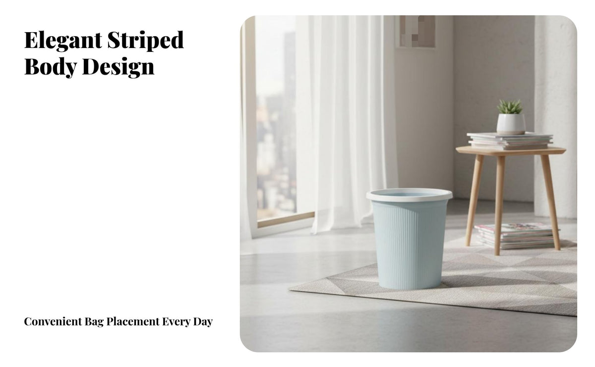Lidless Striped Trash Can Uncovered Top Plastic Wastebasket with Pressure Band Plastic Garbage Can Easy to Clean for Kitchen