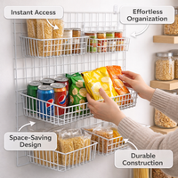 Hanging Basket for Kitchen Storage and Pantry Organisers, Metal Wire with Dense Mesh Design, Wall with Hook Mounting for Grid Panels