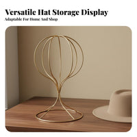 Gold Hat Display Stand Minimalist Design Wireframe Hat Holder Metal Hairpiece Holder Multi-Use Desktop Hairpiece Stand