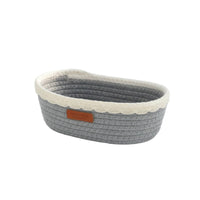 Handwoven Rope Basket with Leather Label Space-Saving Cotton Rope Basket Soft Woven Organizer Compact for Entryway