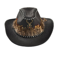 Cowboy Hat with Deer Head Western Steampunk Hat Soft for Cosplayers