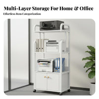 Multi-Tier Office Shelf on Wheels Large Capacity Rolling File Storage Cart Space Saving Mobile Printer Stand for Homeowners, Workspace, Study Room