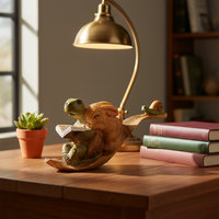 Cute Turtle and Rabbit Reading Figurine Planter for Succulents, Office Desk Decor