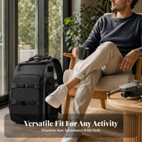 Side Compression Straps Zippered Front Opening 40L Drone Backpack Camera Backpack