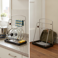 Cartoon Creative Stainless Steel Pot Lid Holder and Cutting Board Rack for Kitchen Countertop Storage