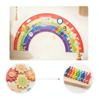 Large Rainbow Play Board Child-Centered Busy Board with Xylophone Multicolor Sensory Wall Panel Space-Saving for Toddlers, Playroom, Classroom