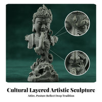 Carved Details Buddhist Figurine Gray Finish Buddha Statue Long-Lasting Tabletop Statue Aquarium-Safe