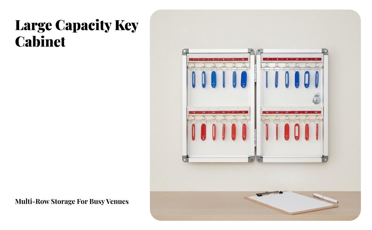 Secure Locking Mechanism Wall-Mounted Key Cabinet Includes Color-Coded Tags Wall-Mounted Key Safe Space-Saving Lock Box Heavy-Duty Construction for Realty Estate Agents, Property Managers, Car Dealership, Reception Desk, Warehouse, Workshop