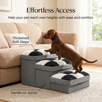 Dog Steps for Bed and Sofa with Foldable Design for Small Pets, Textile Pet Stairs with Built-In Storage Compartment, Reinforced Base for Stability