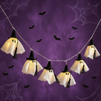 Warm Glow Ghost Lights with Witch Hats Indoor Ghost String Lights Festive Hanging Witch Hat Light Decor Spooky for Window Display, Photo Backdrop