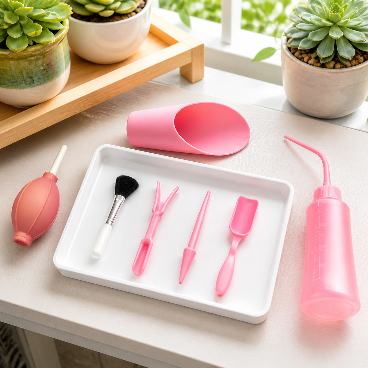 7-Piece Mini Garden Tools Set, Charming Gardening Tools for Small Potted Plants, Balcony Patio Plant Tools with Watering Can, Tweezers