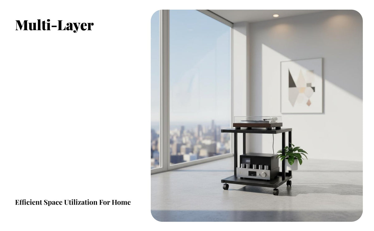 Heavy-Duty Audio Equipment Rack Minimalist Aesthetic Steel Frame Media Shelf Multipurpose Multi-Tier Utility Cart Space-Saving for Home Theater Enthusiasts, Living Room, Office