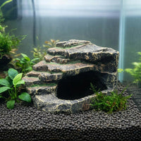Realistic Rock Aquarium Cave and Turtle Basking Perch, Resin Hollow Hideout House for Turtles, Textured Climbing Surface and Hiding Cave