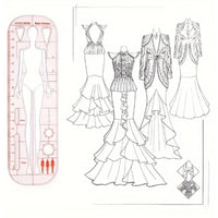 Fashion Design Stencil Ruler Transparent Fashion Illustration Template Clear Ruler with Human Figure Outline for Illustrators, Garment Drafting