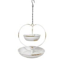 Heart-Shaped Hanging Bird Feeder with Chain Iron Bird Feeder with Two Bowls Two-partBowl Decorative for Gardeners, Garden, Backyard, Patio