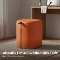 Upholstered Pouf with Handle Space-Saving Vanity Seat Minimalist Profile Household Furniture for Women, Adults, Dressing Area, Dorm Room, Entryway