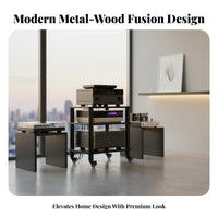 Shock-Absorbing Design Amplifier Shelving Unit Stable Steel Frame AV Media Stand with Wheels Heavy-Duty High-Fidelity Equipment Stand Lockable Casters for Audiophiles, Home Theater, Living Room