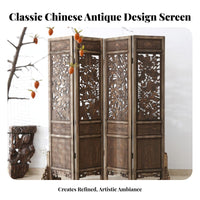Chinese Design Folding Screen Foldable Hollow-out Folding Screen Portable Antique Wooden Partition for Homeowners, Bedroom, Tea House