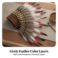 Fan-Shaped Feather Headdress Brown Base Feather Headpiece Crosshatch Lacing Native Style Headdress Spotted Feathers for Stage, Party