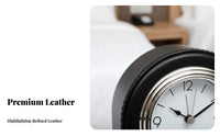Night Light Function Leather Bedside Clock Quartz Movement Luminous Table Clock Classic Design for Students, Bedroom, Living Room, Bookshelf