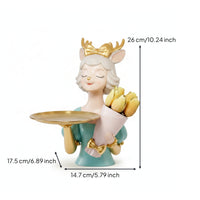 Decorative Deer Figurine with Tray Sculpted Deer Statue with Tray Attractive Tabletop Organizer Beautiful for Entryway, Dresser, Vanity