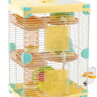 Hamster Cage with 3 Levels, Rectangular Japanese Style Hamster Habitat, Indoor Pet Cage and House with Exercise Wheel for Dwarf Hamster Use