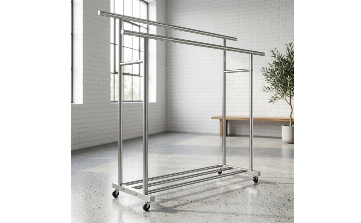 Space-Saving Clothes Drying Rack with Wheels Portable Double Rod Clothes Rack Stable Furniture Large for Laundry Room, Bedroom