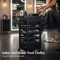 5-Drawer Hairstyling Station Multi-Functional 5-Drawer Salon Station Full-Rotation Casters Cosmetic Trolley for Hairhair Professionals