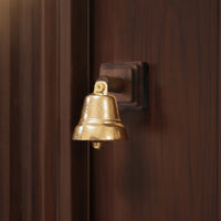 Vintage-Style Door Bell with Wooden Mount Adhesive-Backed Shopkeepers Bell Adhesive Door Chime Brass-Colored for Homeowners, Entryway, Storefront