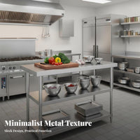 Rust-Resistant Stainless Steel Work Table Easy to Clean Commercial Kitchen Work Table Oil-Proof Stainless Steel Workbench Waterproof for Restaurant Owners, Home Cooks, DIY Enthusiasts, Workshop, Garage