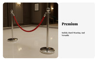 Thickened Stainless Steel Rope Stanchion Non-Slip Rubber Base Stanchion and Rope Set Polished Finish Queue Line Pole Long-Lasting for Hotel Managers, Business Owners, Party Hosts, Hotels, Airports, Grand Openings, Theaters