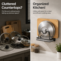 Kitchen Organiser Pot Lid Holder, Wall Mounted No-Drill Cutting Board Rack, Matte Finish Pan Lid Organiser for Busy Cooks