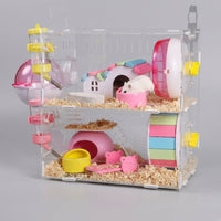 Transparent Hamster Cage, Double Layer Hamster Cage, Acrylic Hamster Cage Starter Kit for Syrian or Dwarf Hamster, Complete Set with Water Bottle