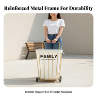 Multifunctional Design Metal Frame Storage Trolley Space-Saving Storage Cart with Liner Heavy Duty Rolling Laundry Basket Rust-Resistant for Homemakers, Apartment Dwellers, Living Room, Bedroom, Bathroom, Supermarket
