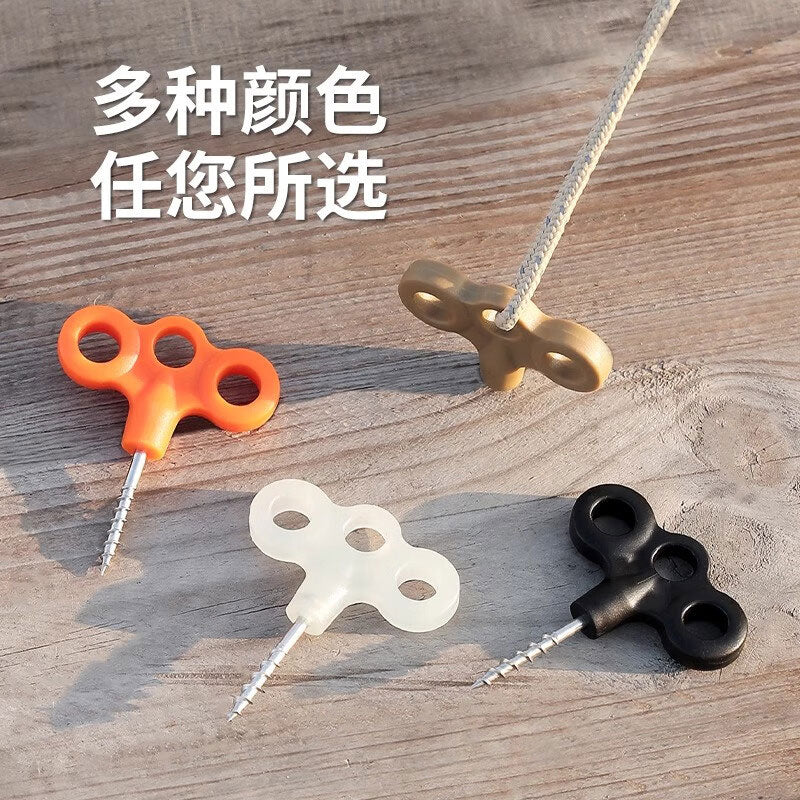 塑胶甲板地钉防风绳手拧户外固定扣木板露营螺纹钉帐篷三眼螺丝钉