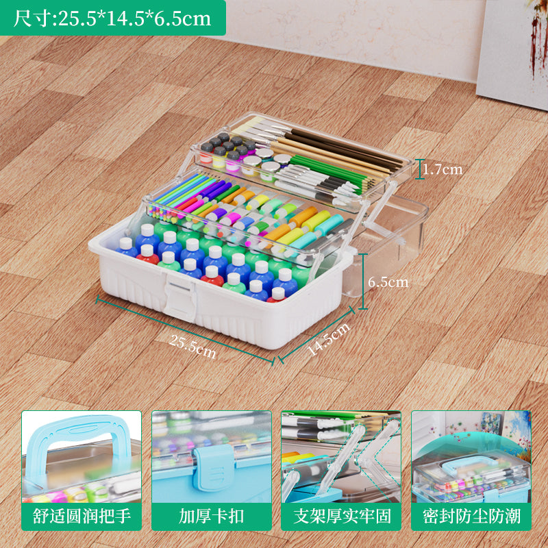 保联美术生工具箱家用画画毛笔书法收纳盒透明画箱多功能收纳盒