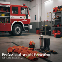 Wear-Resistant Retardant Firefighter Uniform 360° Visibility Winter Rescue Suit Reinforced Panels Aramid Heat Insulation Suit Breathable for Emergency Responders, Firefighters, Firefighting Sites