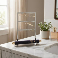 Freestanding Jewelry Display Stand Hanging Holes Earring Holder Cushioned Rod Finger Adornment Holder Oval Base