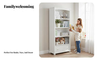 Multi-Tier Bookcase Minimalist Sleek White Multi-Tier Shelving Unit Available with Drawers or Doors Storage Furniture for Parents, Study Room, Bedroom