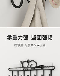 门口壁挂墙上衣帽架帽子外套挂衣服架卧室挂免打孔家用收纳挂包架 可爱松鼠-黑【可钉可粘-壁挂衣帽