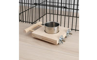 Easy to Clean Parrot Perch Feeder Removable Bowls Enclosure Mounted Bird Feeder Perch Space Saving Parrot Food and Water Bowl Stand Natural Wood for Parrots, Cockatiels, Small Birds, Aviary