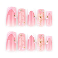 French Floral Rhinestone Nails with Glue, Reusable Artificial for Adults, False for Weddings Special Occasions