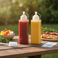 2 Pieces Graduated Condiment Press Bottle with Wide Mouth Clear Press Bottle with Nozzle Rectangular Container Refillable for Home Cooks, Grill Masters, Kitchen Organization, Barbecue, Meal Prep